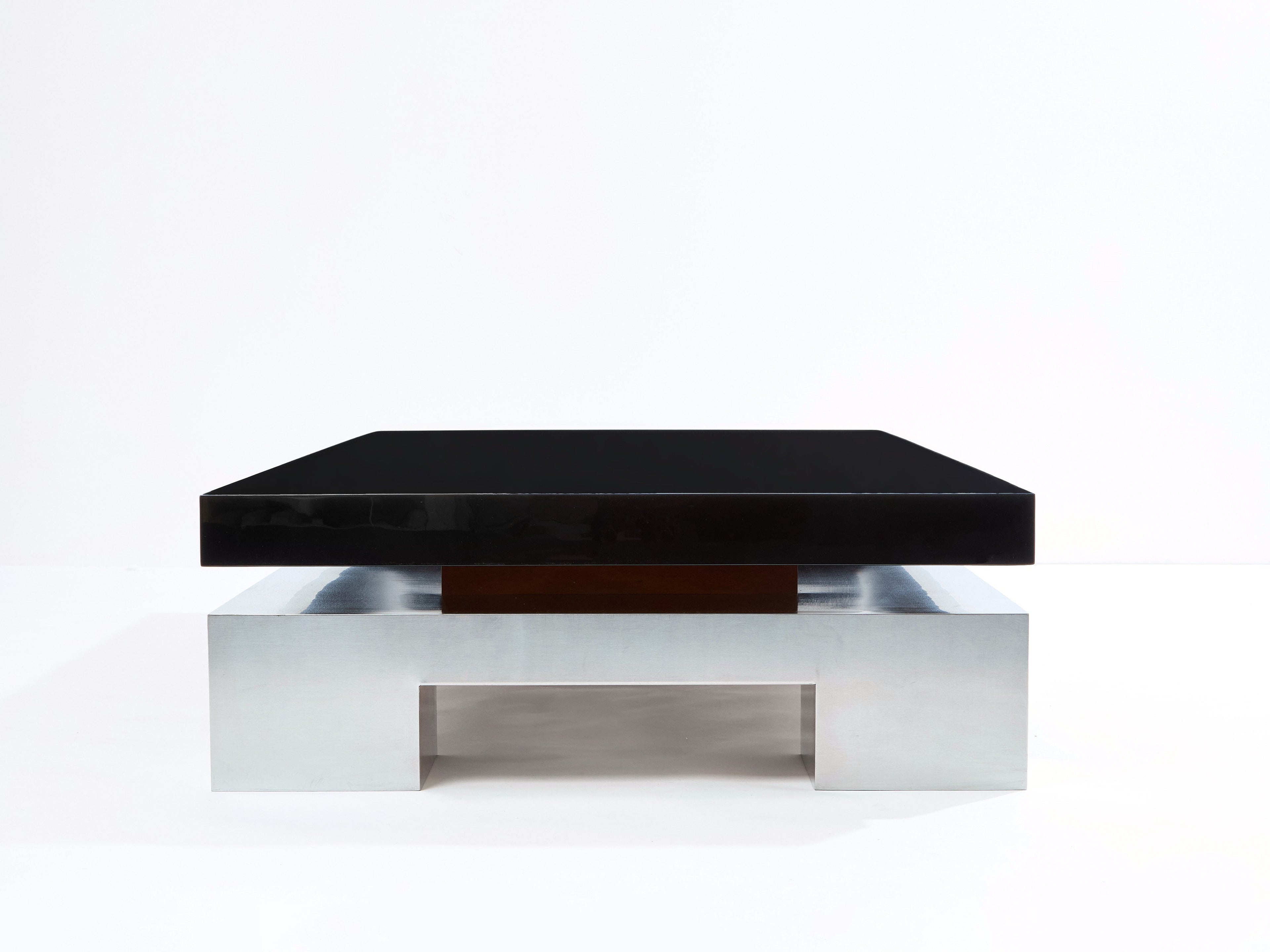 Nadine Charteret black lacquer brushed steel coffee table 1972