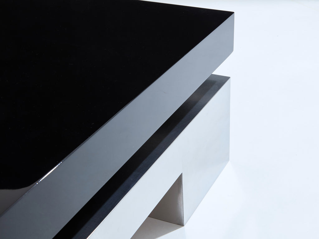 Nadine Charteret black lacquer brushed steel coffee table 1972