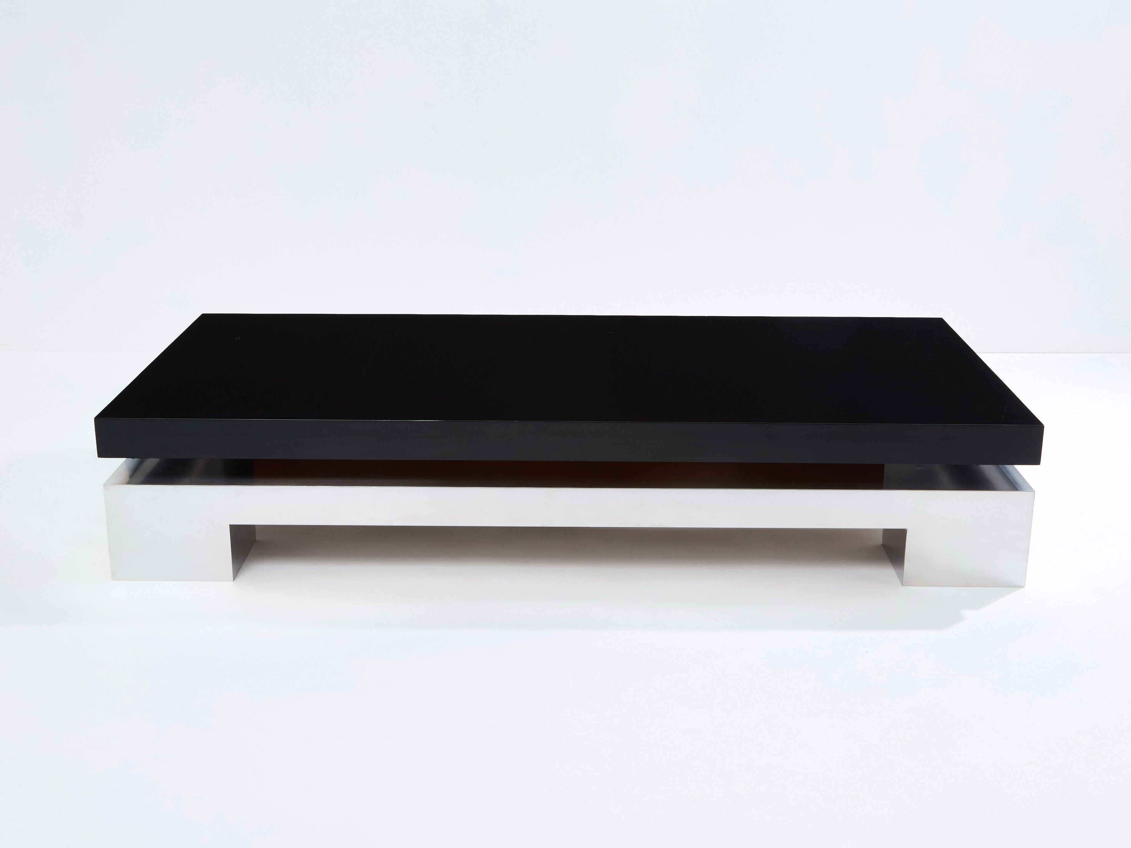 Nadine Charteret black lacquer brushed steel coffee table 1972