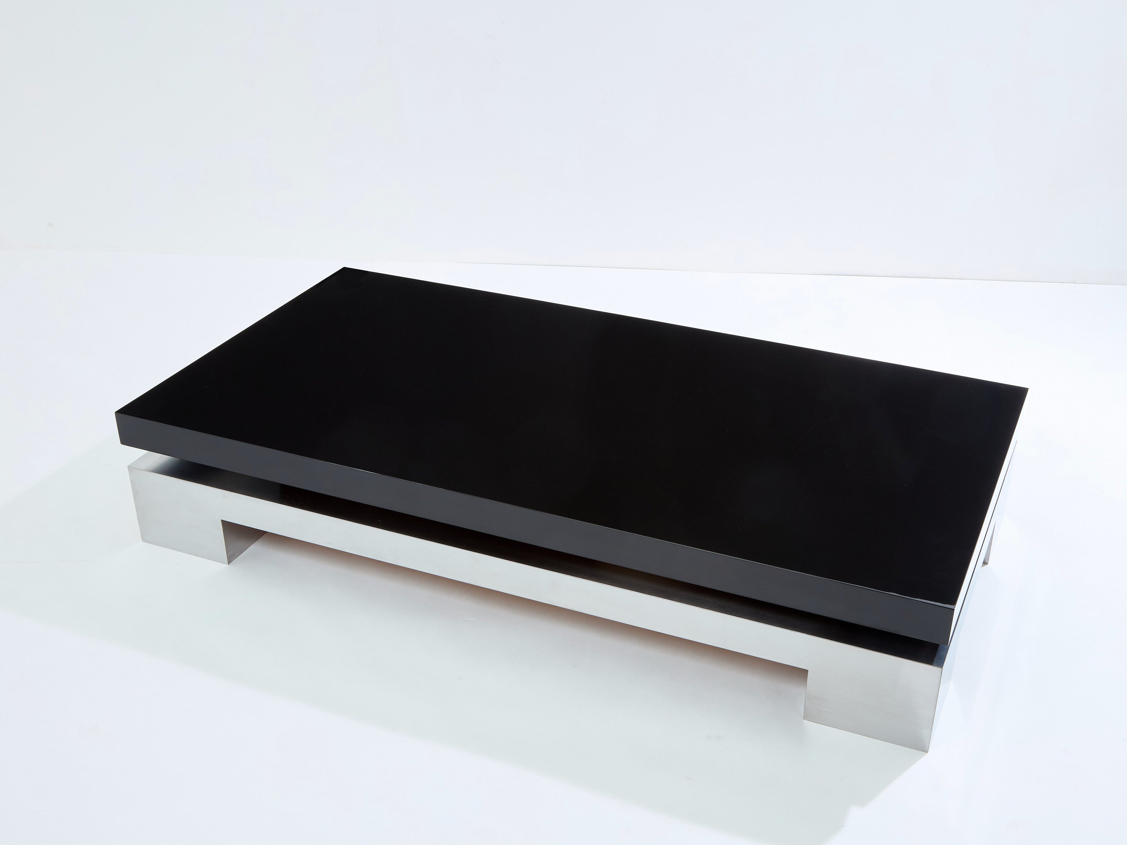 Nadine Charteret black lacquer brushed steel coffee table 1972