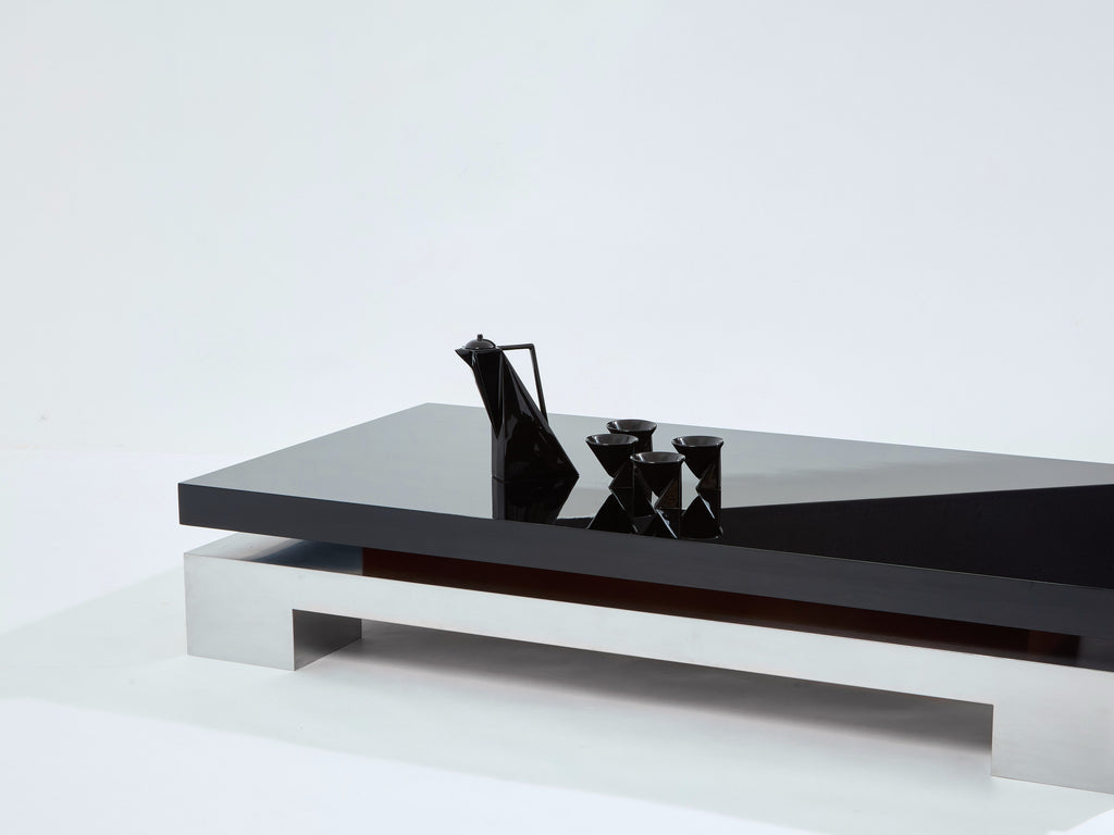 Nadine Charteret black lacquer brushed steel coffee table 1972