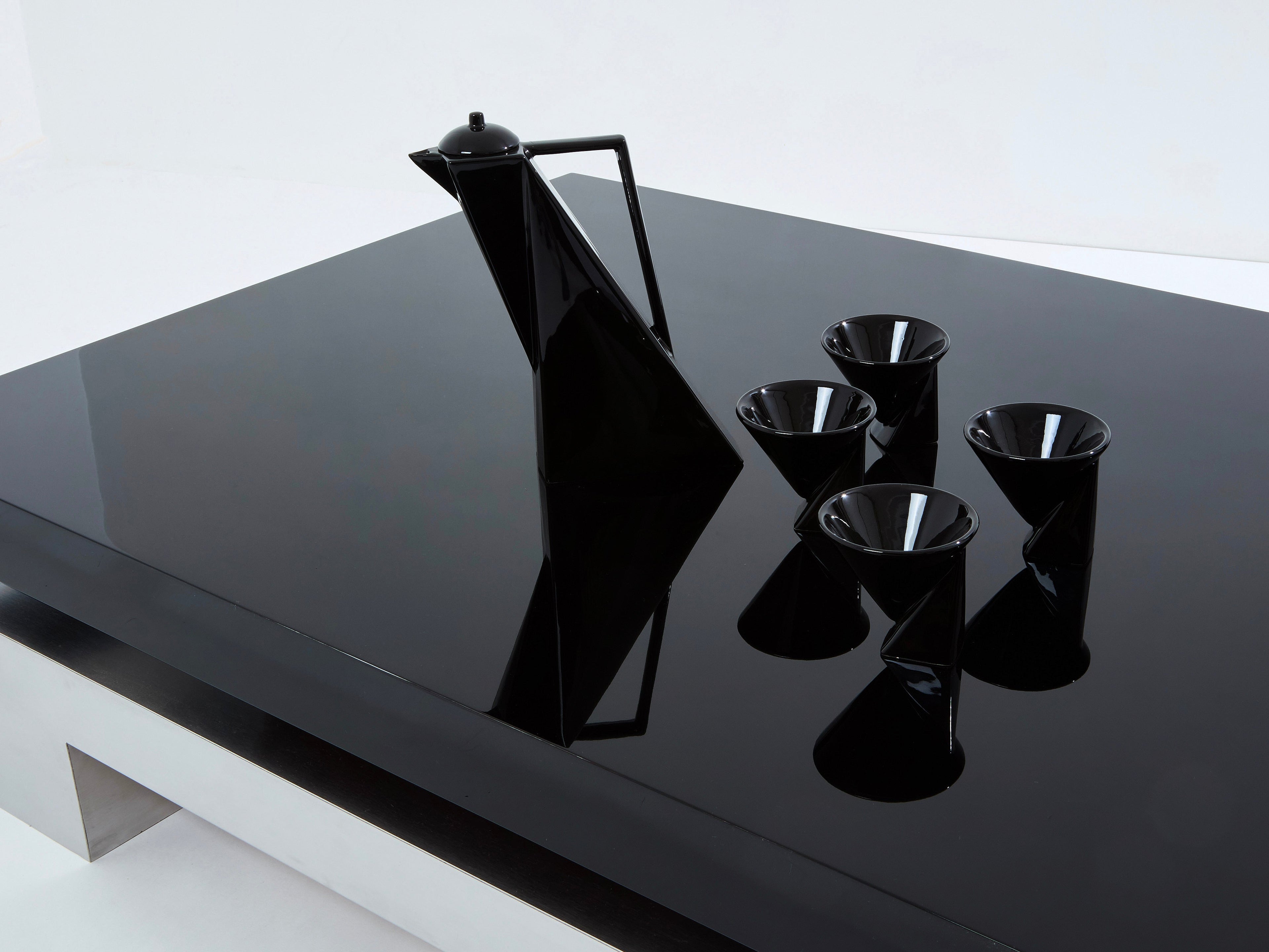 Nadine Charteret black lacquer brushed steel coffee table 1972
