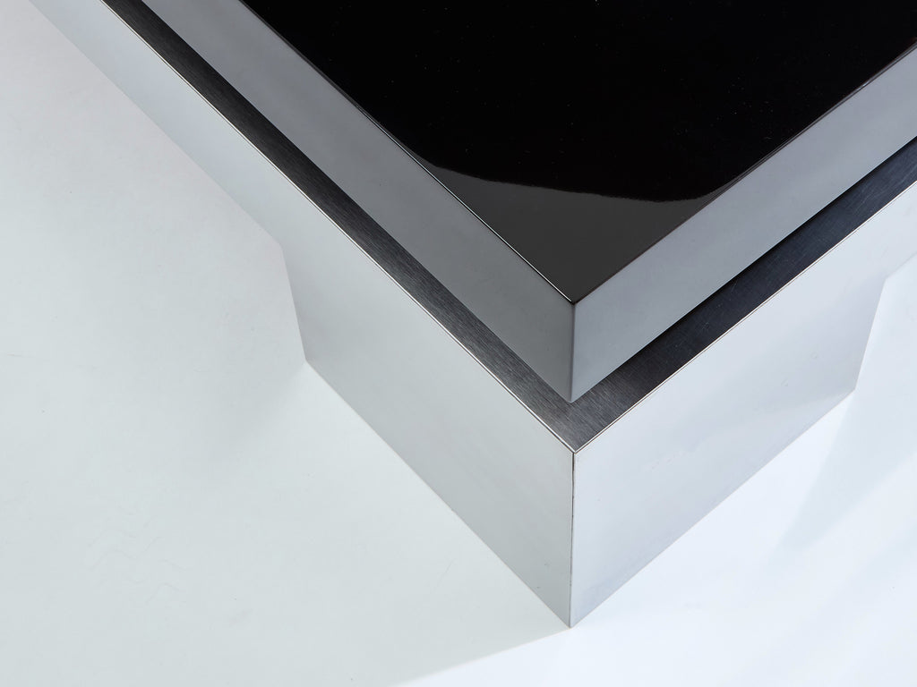 Nadine Charteret black lacquer brushed steel coffee table 1972