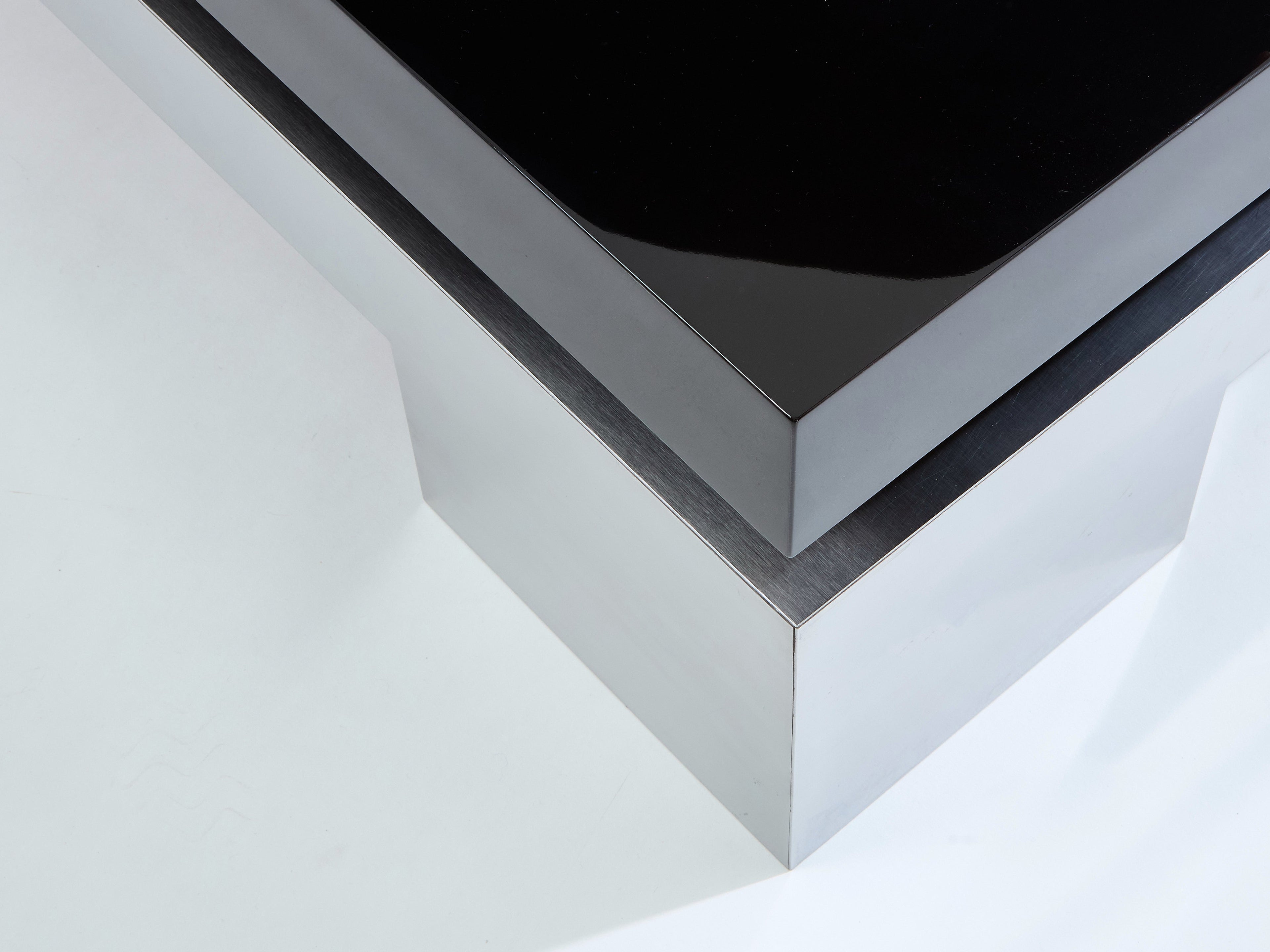Nadine Charteret black lacquer brushed steel coffee table 1972