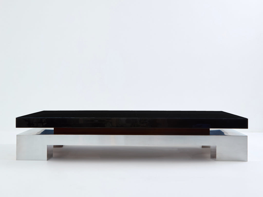 Nadine Charteret black lacquer brushed steel coffee table 1972