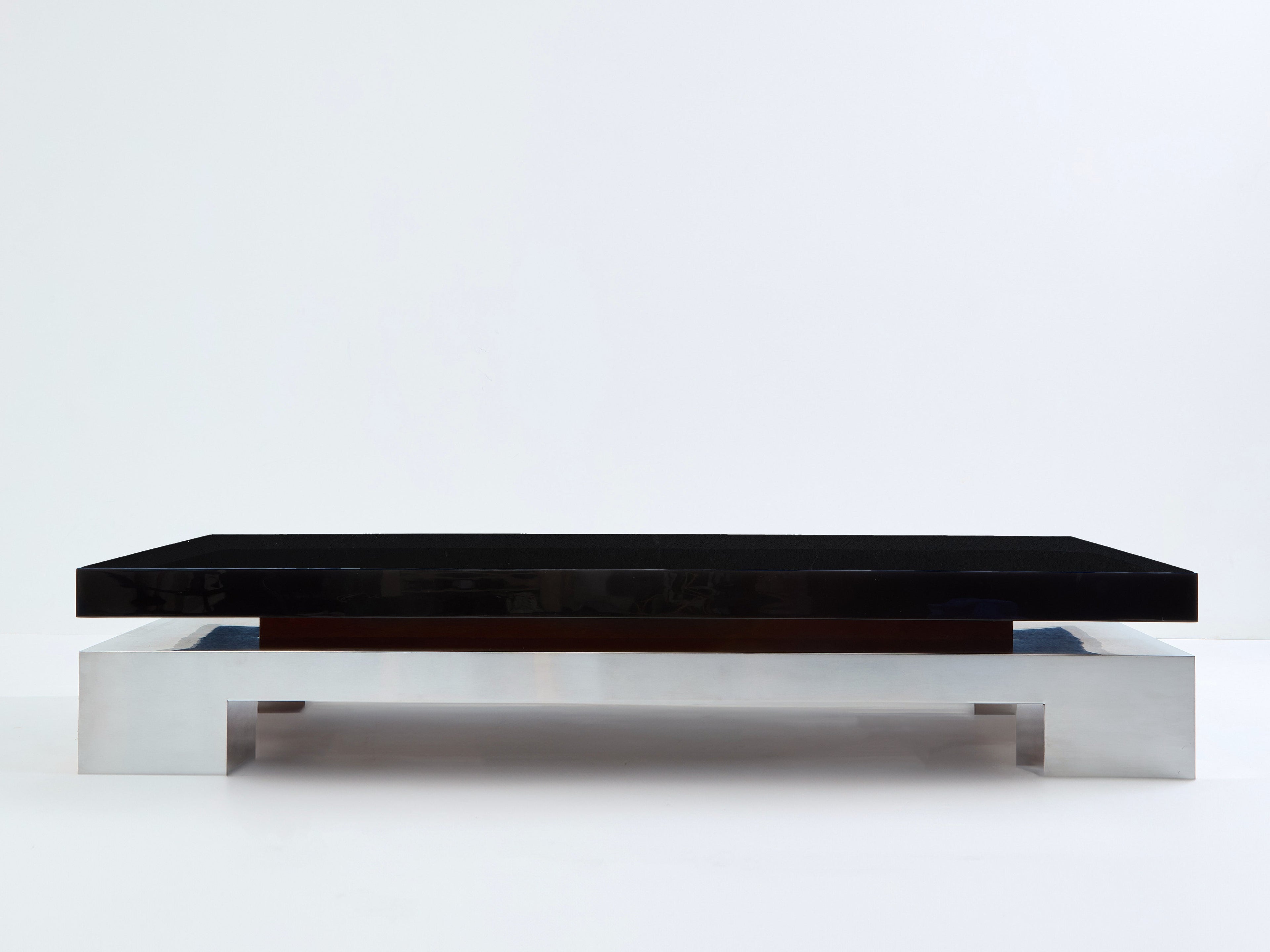 Nadine Charteret black lacquer brushed steel coffee table 1972