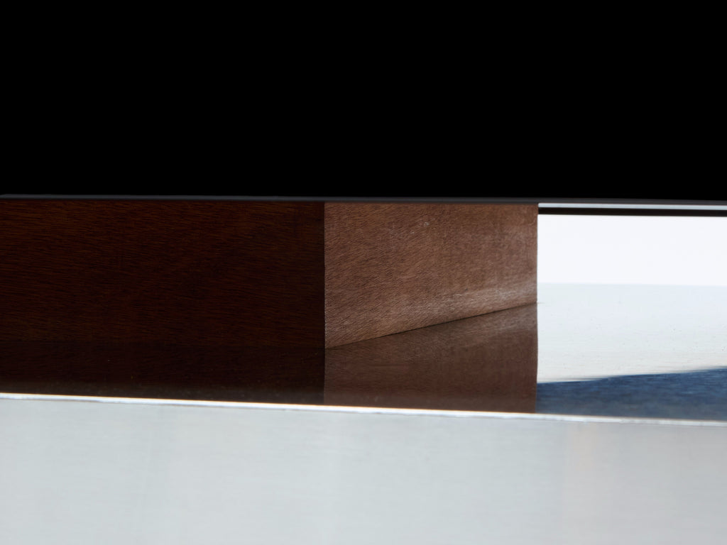 Nadine Charteret black lacquer brushed steel coffee table 1972