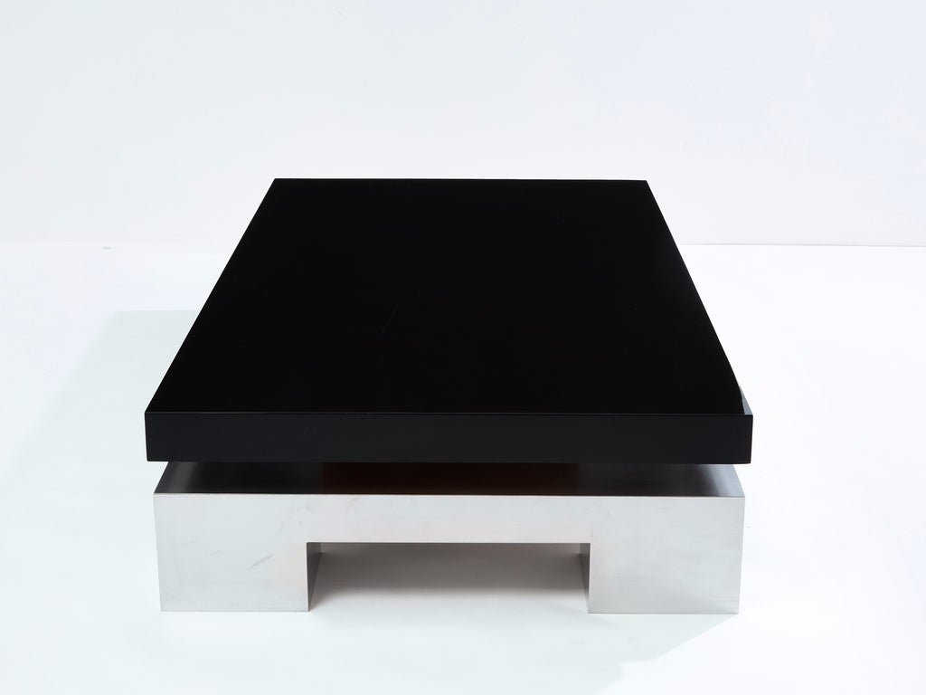Nadine Charteret black lacquer brushed steel coffee table 1972