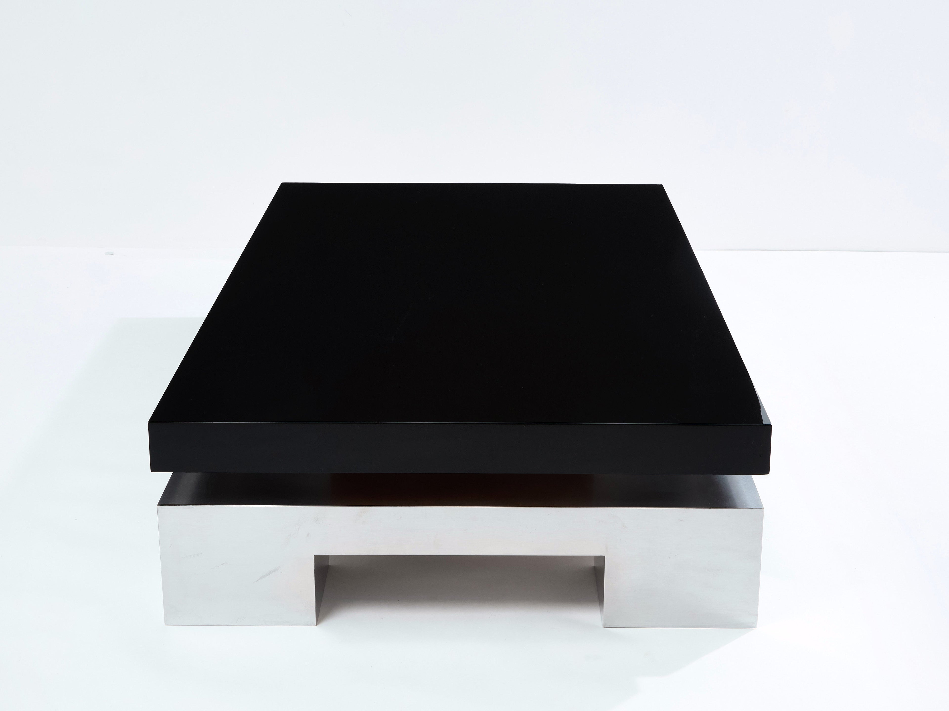 Nadine Charteret black lacquer brushed steel coffee table 1972