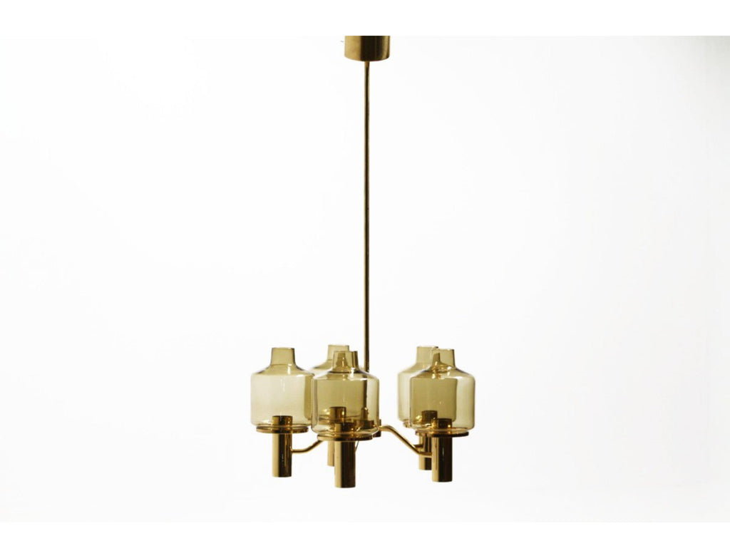 Mid-century brass glass chandelier Hans-Agne Jakobsson 1960s