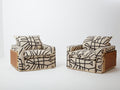 Pair of Nucci Valsecchi cane brass upholstered armchairs 1970s