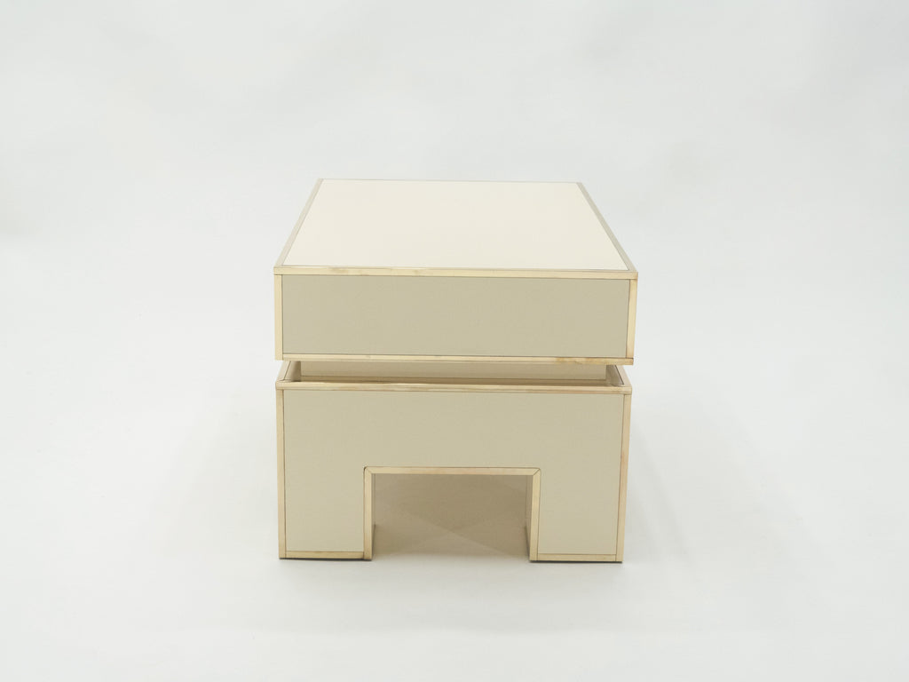 Pair of white lacquer brass end tables by Alain Delon for Maison Jansen 1975