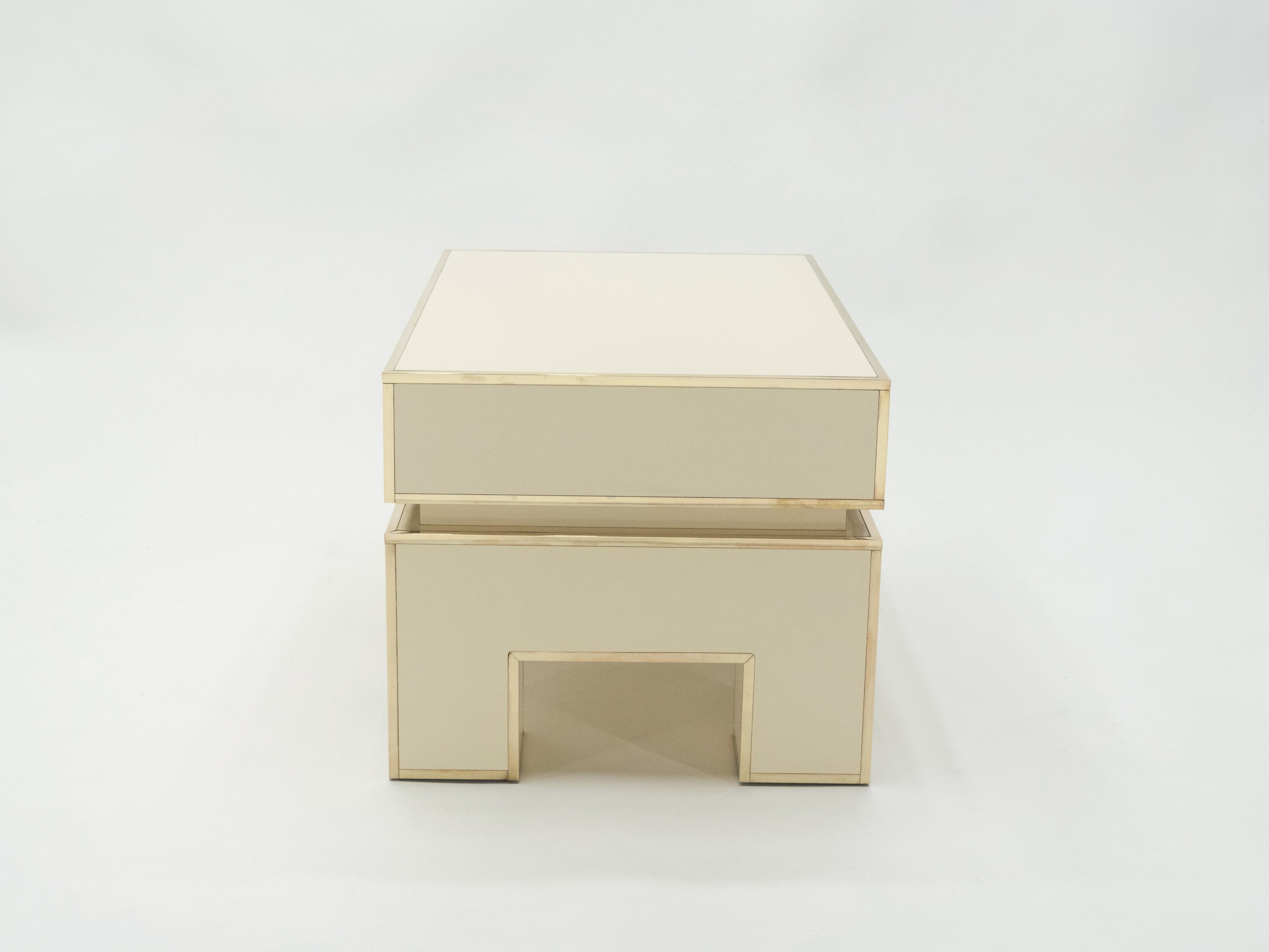 Pair of white lacquer brass end tables by Alain Delon for Maison Jansen 1975