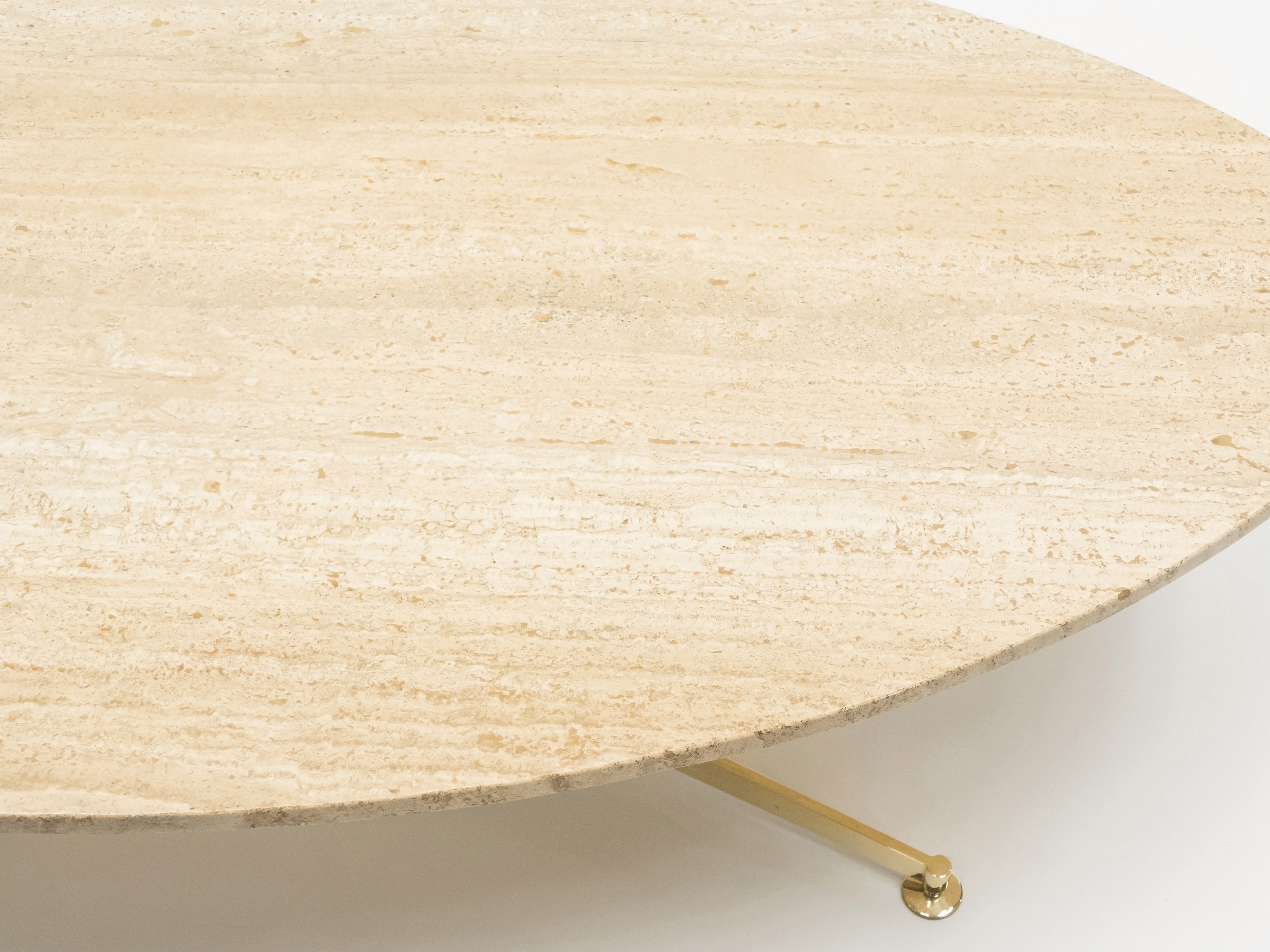First Arflex Edition by Michel Kin Elliptical travertine brass Coffee Table 1960