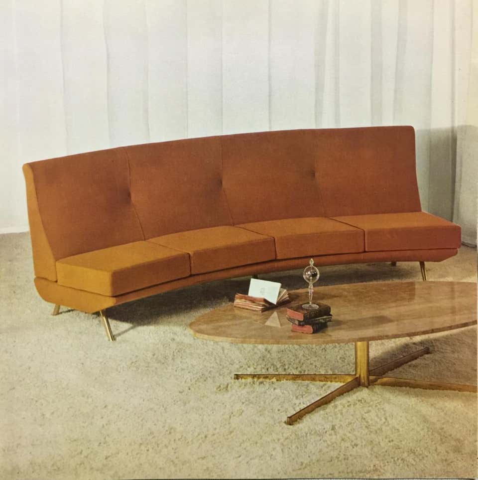 First Arflex Edition by Michel Kin Elliptical travertine brass Coffee Table 1960
