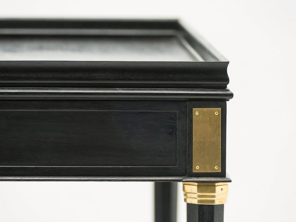 Rare Pair of stamped Maison Jansen black wood brass end tables 1950s