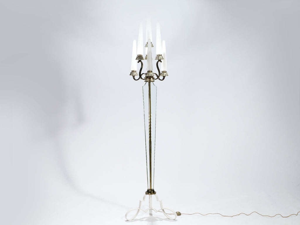 French Bronze and crystal floor lamp by Sabino 1930s