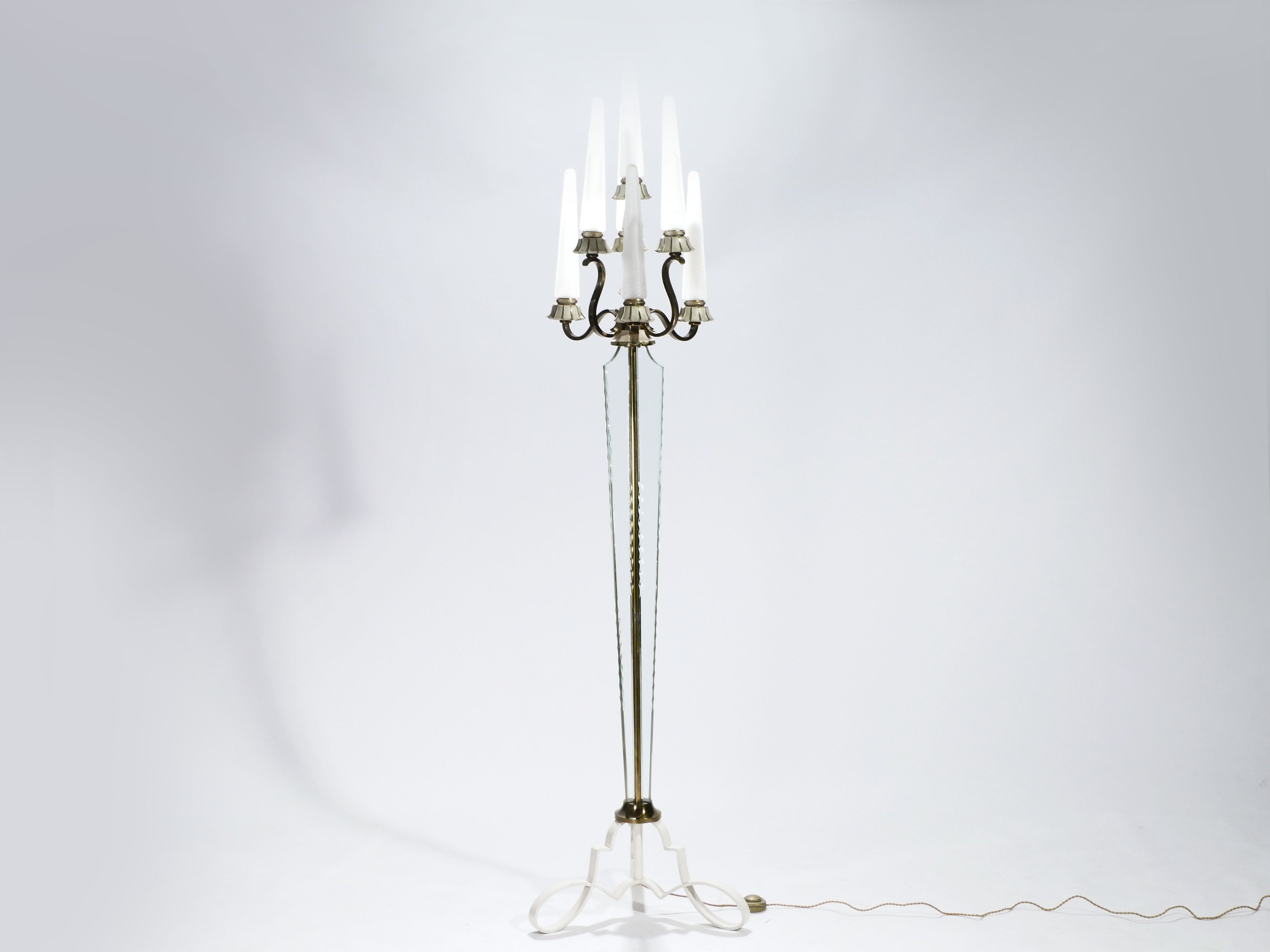 French Bronze and crystal floor lamp by Sabino 1930s