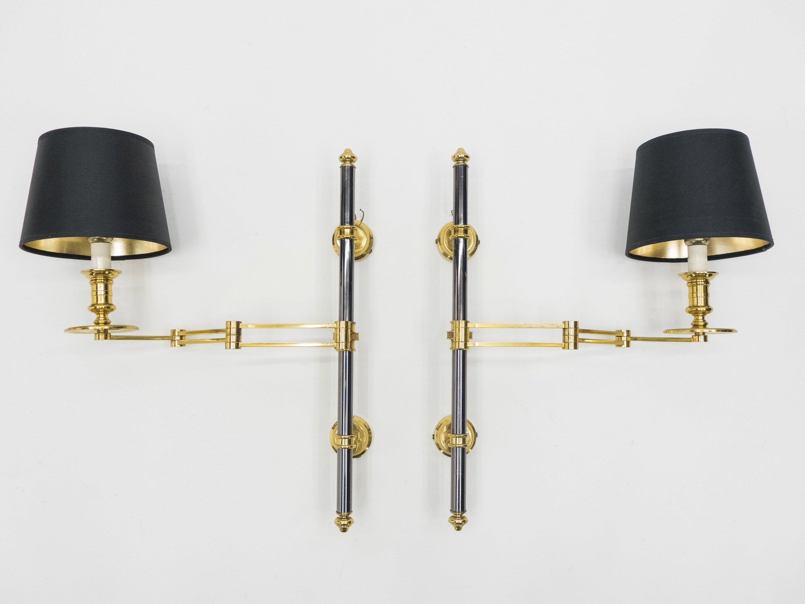 Pair of Maison Jansen metal brass Retractable wing Sconces 1960s