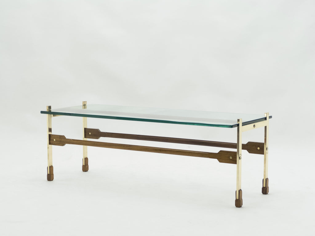 Rare Italian Santambrogio & De Berti brass rosewood Coffee Table 1960s