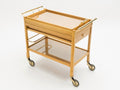Rare Jacques Adnet art deco beechwood brass bar cart trolley 1940s