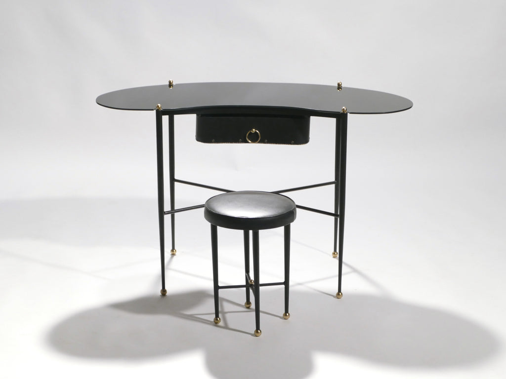 French Jacques Adnet leather desk vanity with stool 1940s