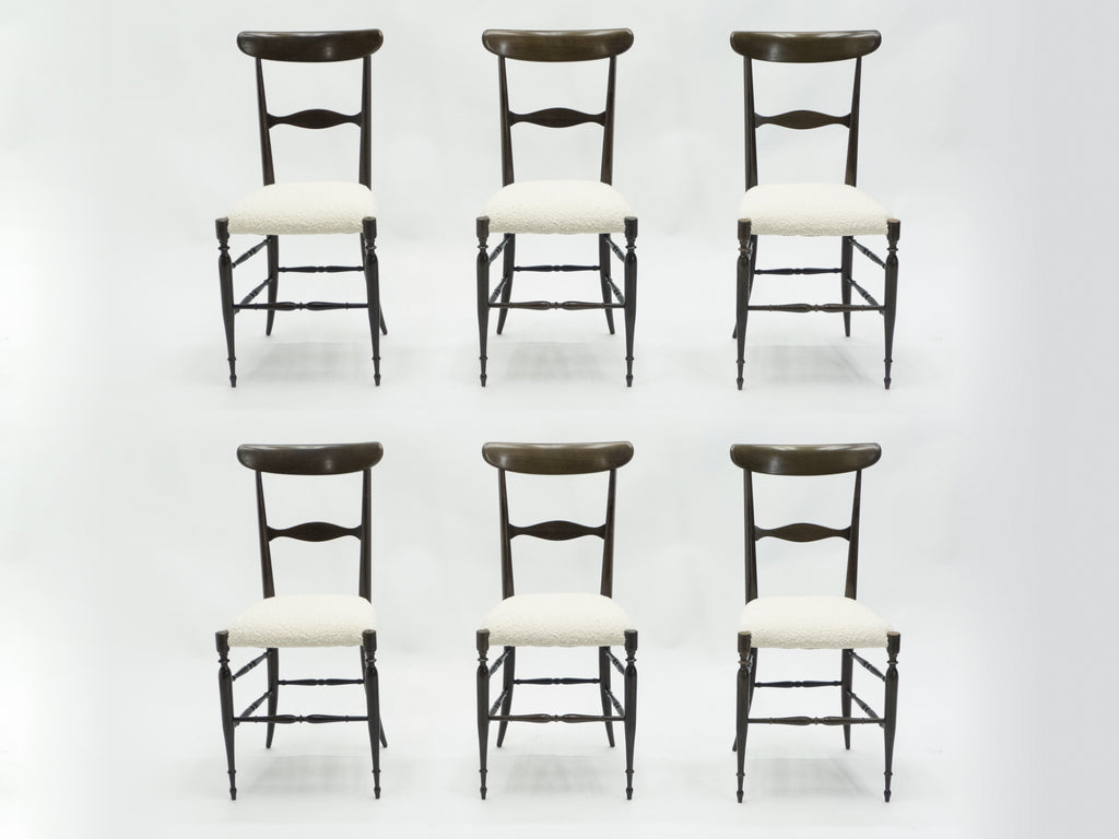 Rare set of six Campanino Chiavari walnut chairs by Fratelli Levaggi 1950