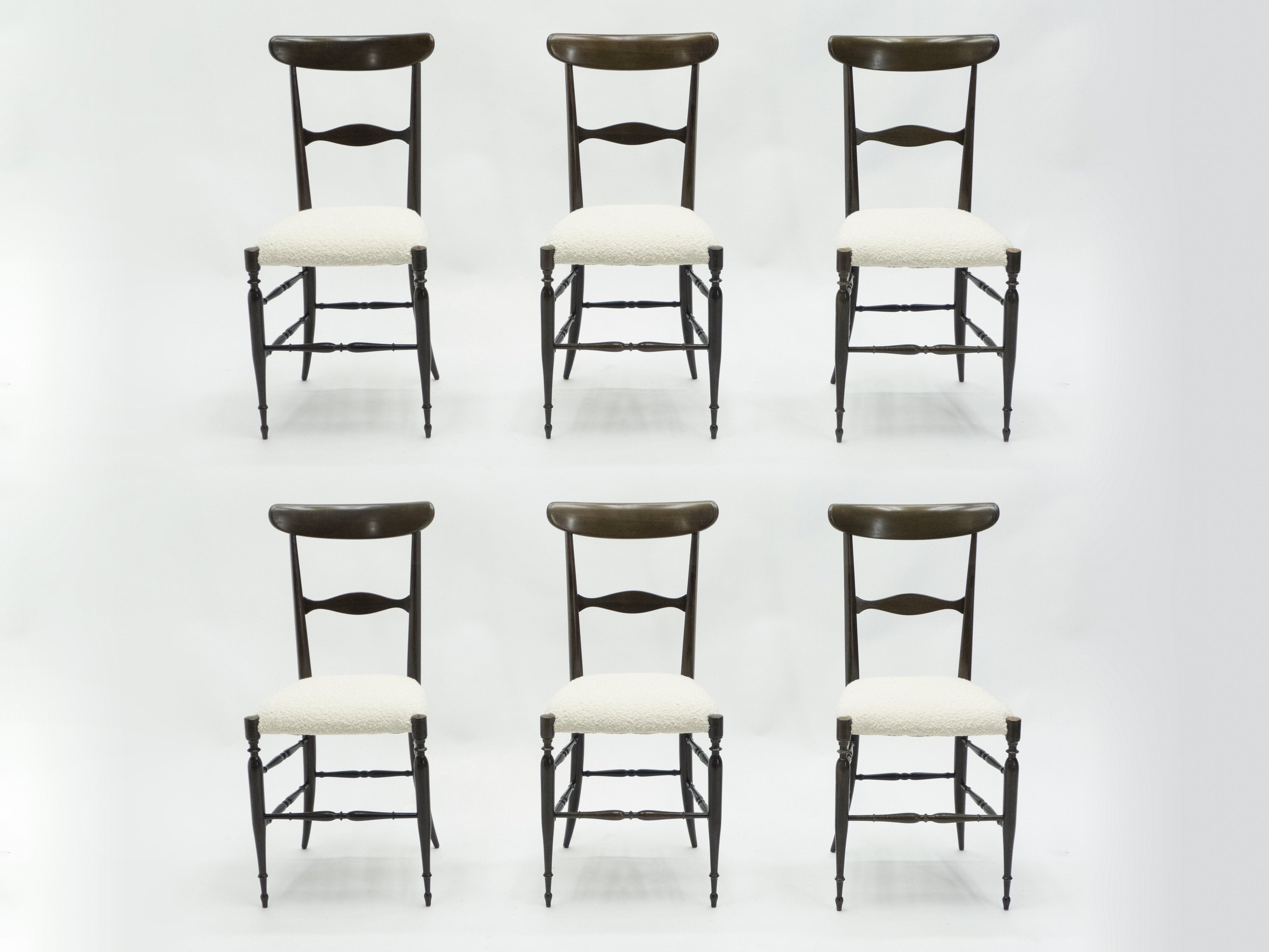 Rare set of six Campanino Chiavari walnut chairs by Fratelli Levaggi 1950