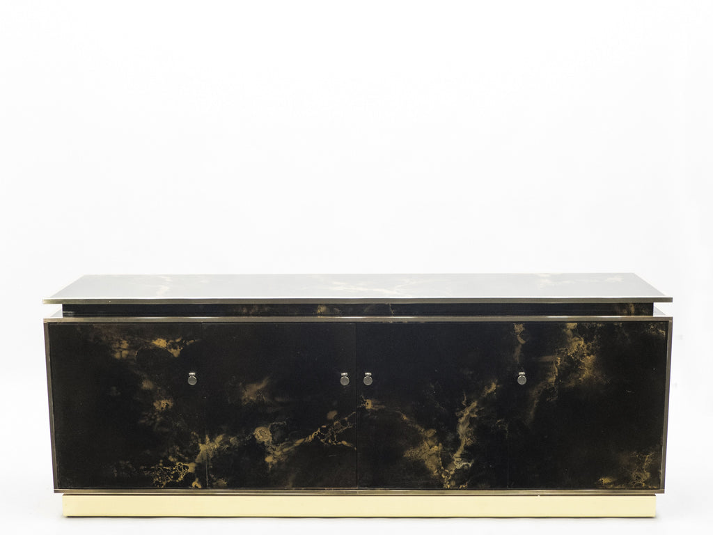 Rare golden lacquer and brass Maison Jansen sideboard 1970s