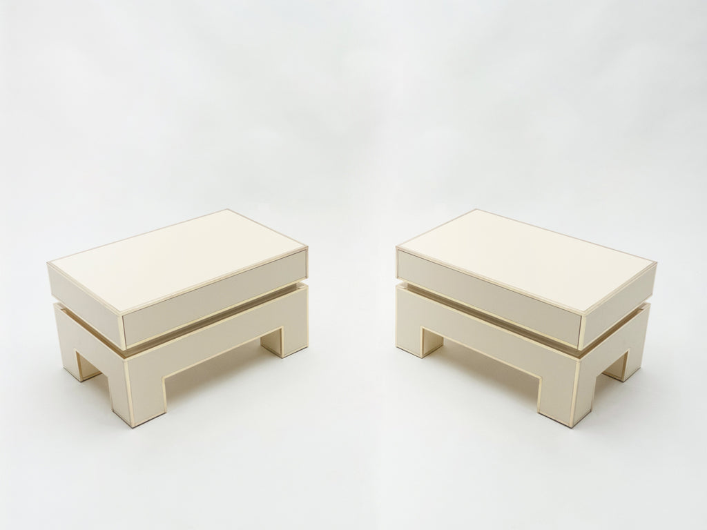 Pair of white lacquer brass end tables by Alain Delon for Maison Jansen 1975