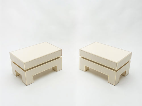 Pair of white lacquer brass end tables by Alain Delon for Maison Jansen 1975