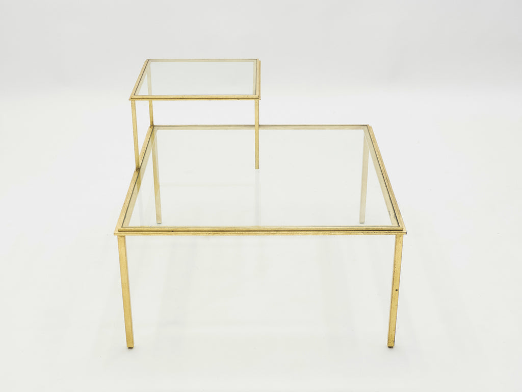 Roger Thibier gilt wrought iron glass coffee end table 1960s