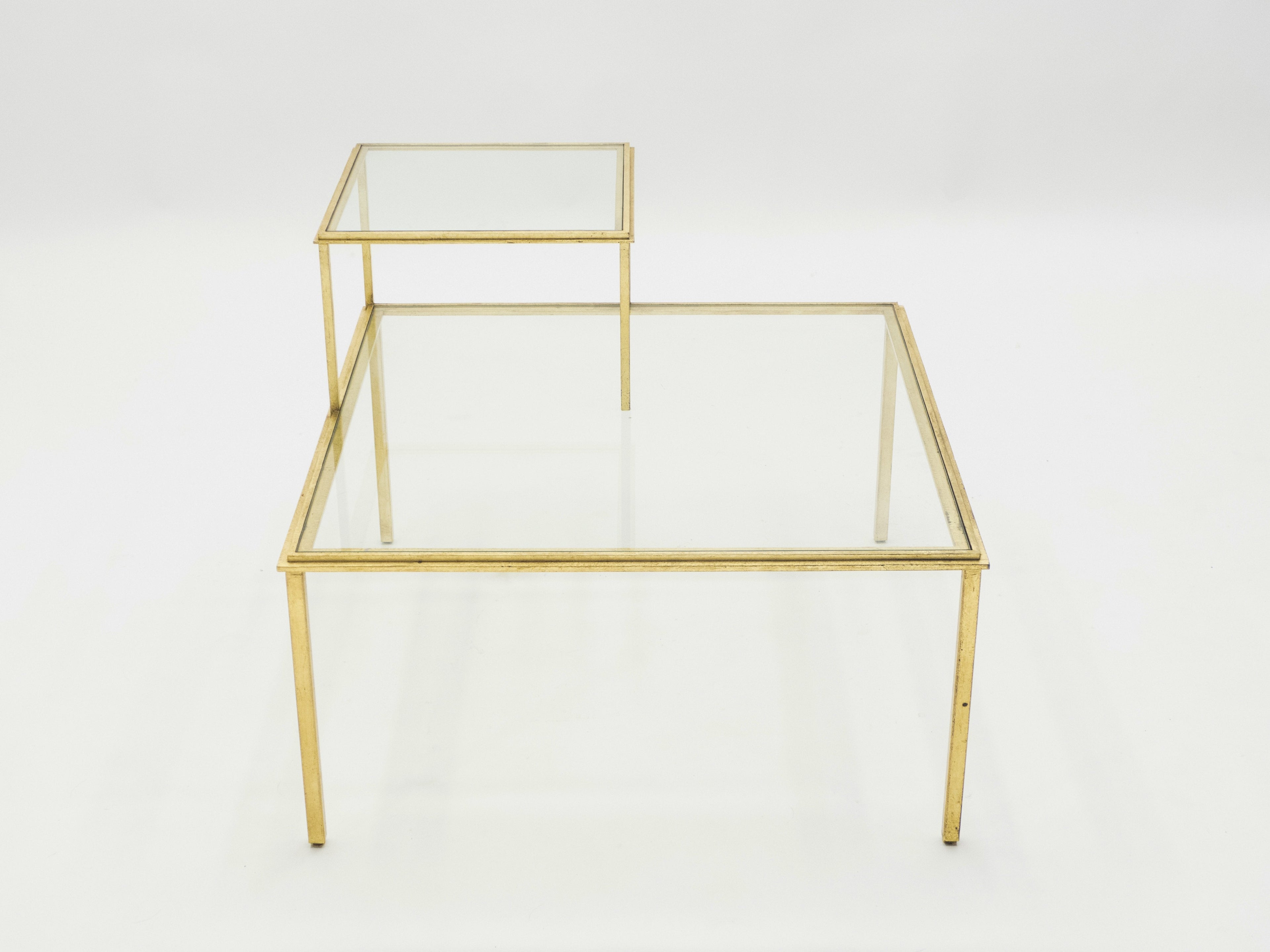 Roger Thibier gilt wrought iron glass coffee end table 1960s