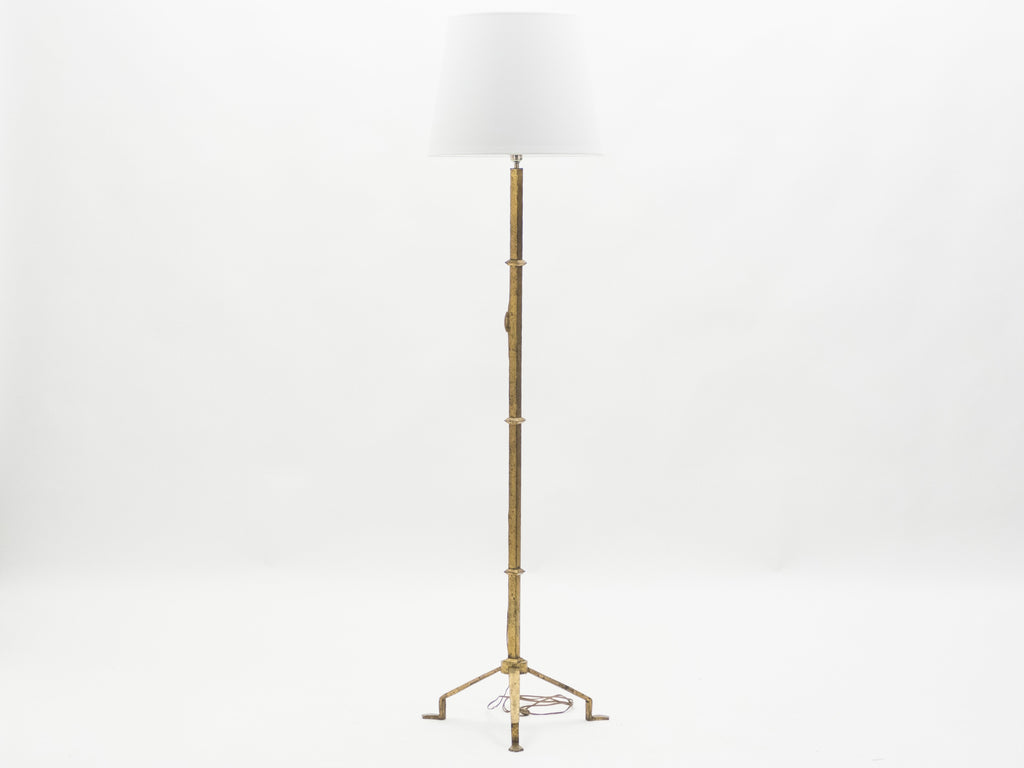 Mid-century Roger Thibier gilt wrought iron gold leaf floor lamp 1960s