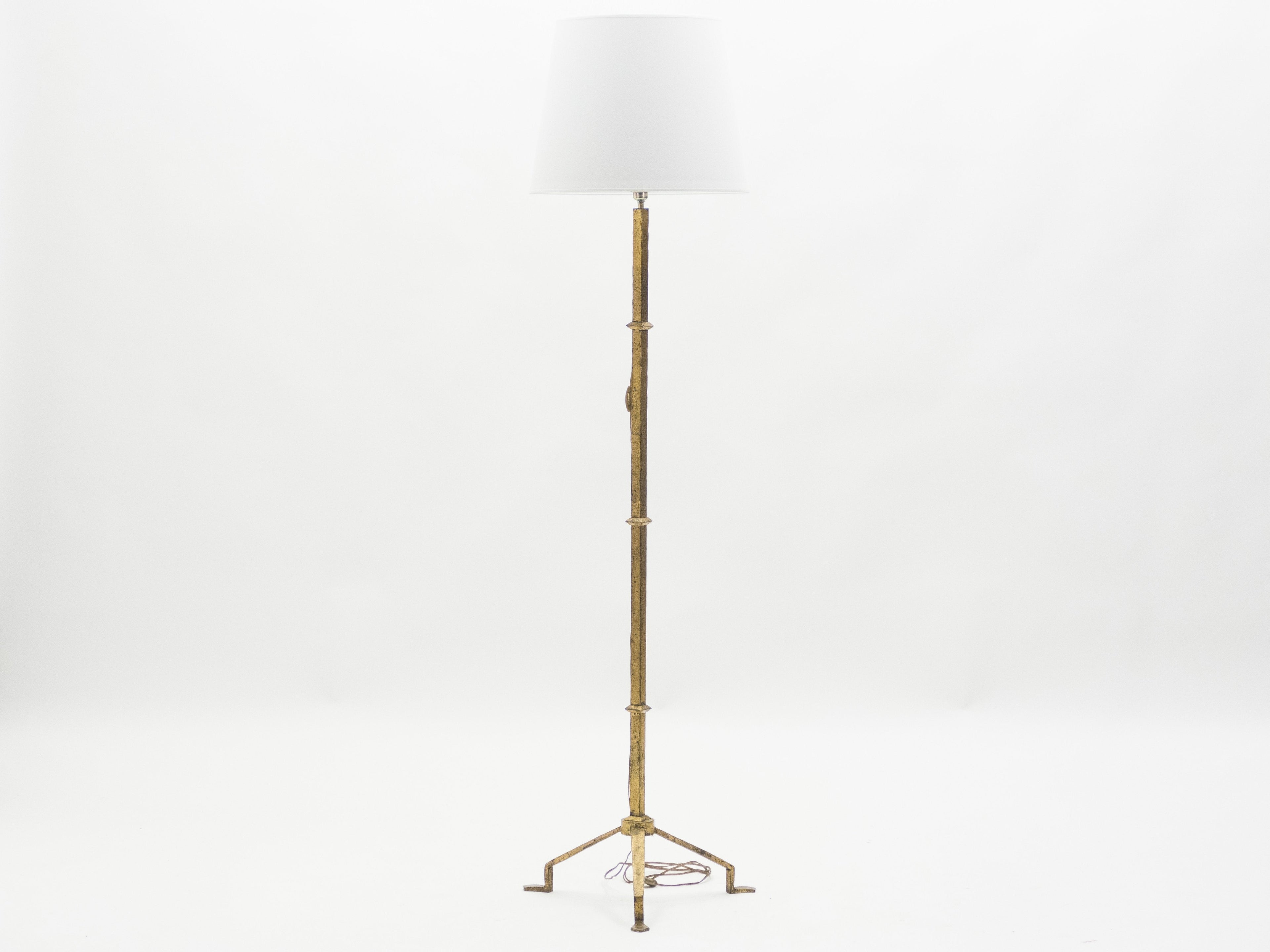 Mid-century Roger Thibier gilt wrought iron gold leaf floor lamp 1960s