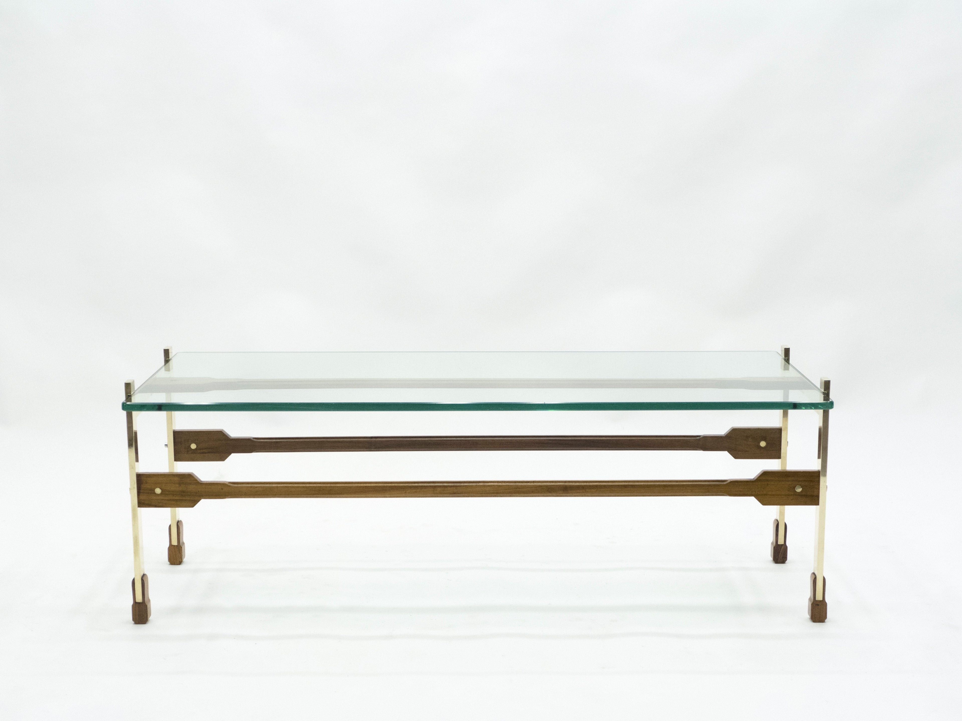 Rare Italian Santambrogio & De Berti brass rosewood Coffee Table 1960s