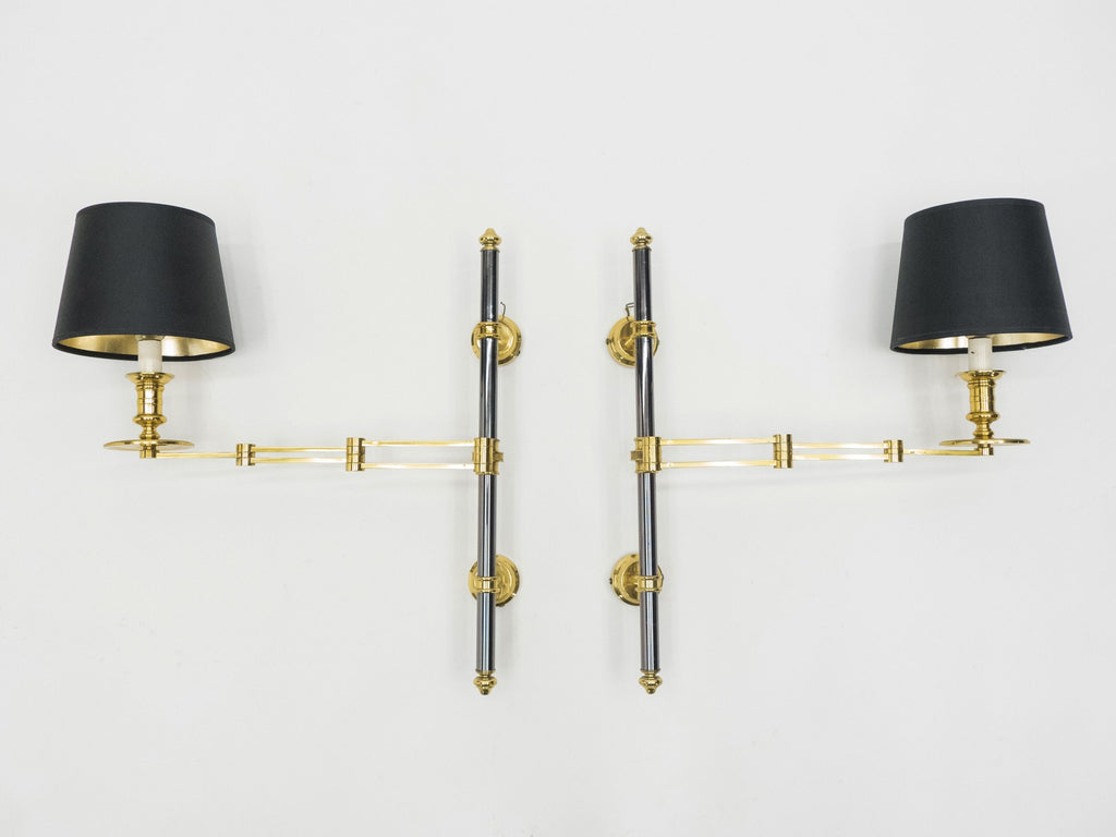Pair of Maison Jansen metal brass Retractable wing Sconces 1960s