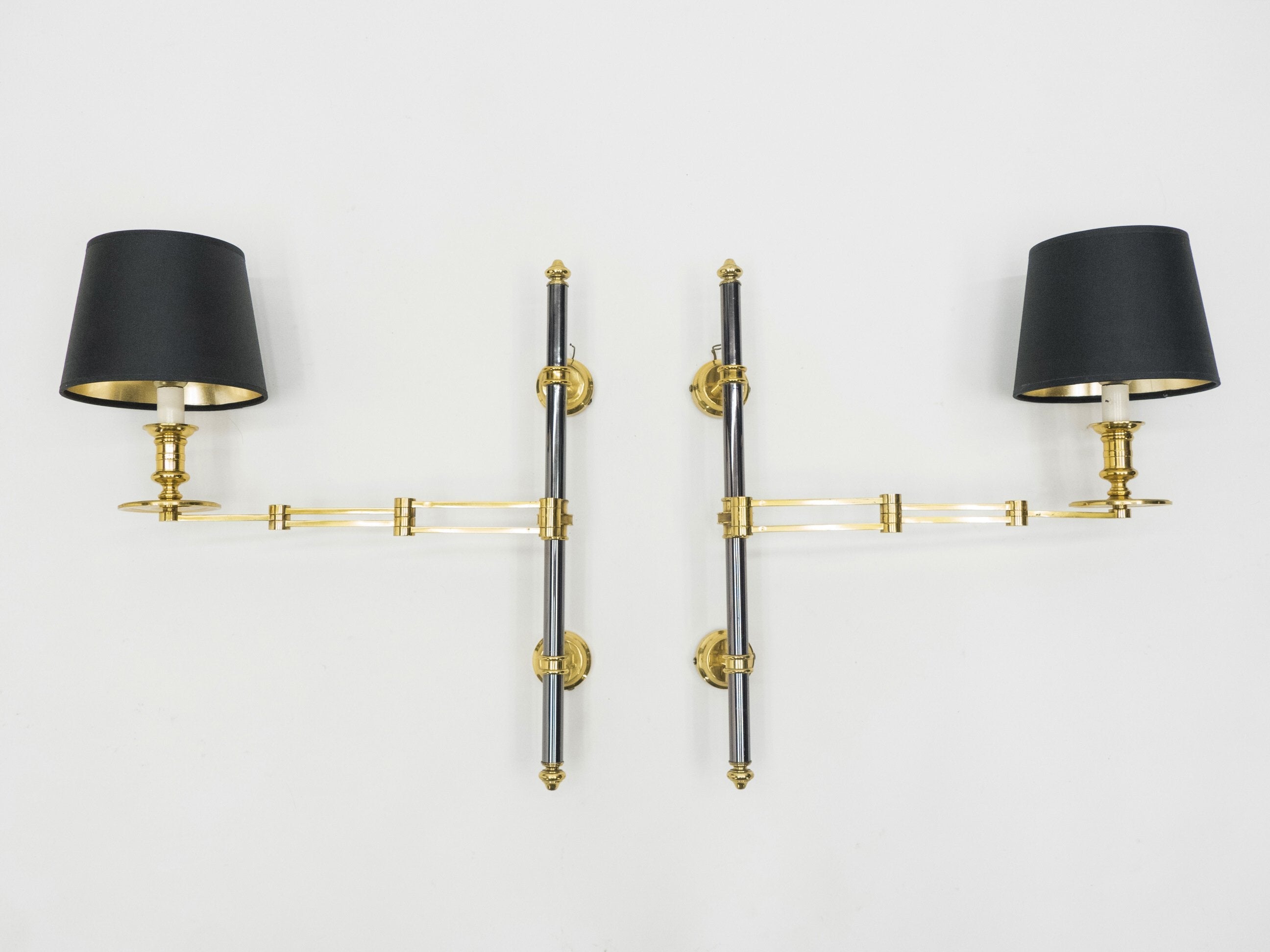 Pair of Maison Jansen metal brass Retractable wing Sconces 1960s