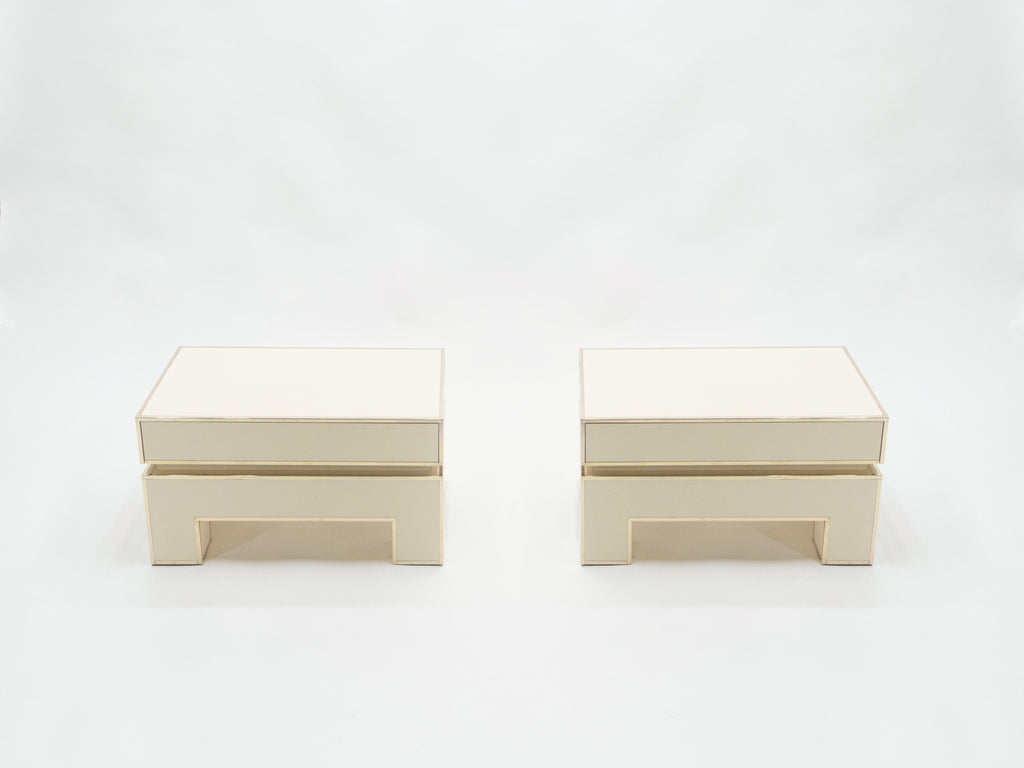 Pair of white lacquer brass end tables by Alain Delon for Maison Jansen 1975