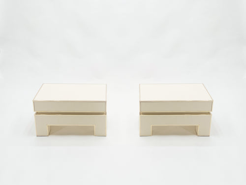 Pair of white lacquer brass end tables by Alain Delon for Maison Jansen 1975