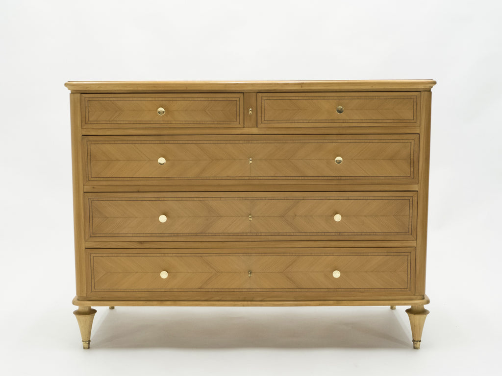 French Mid-century birch cherry wood and brass commode 1960s