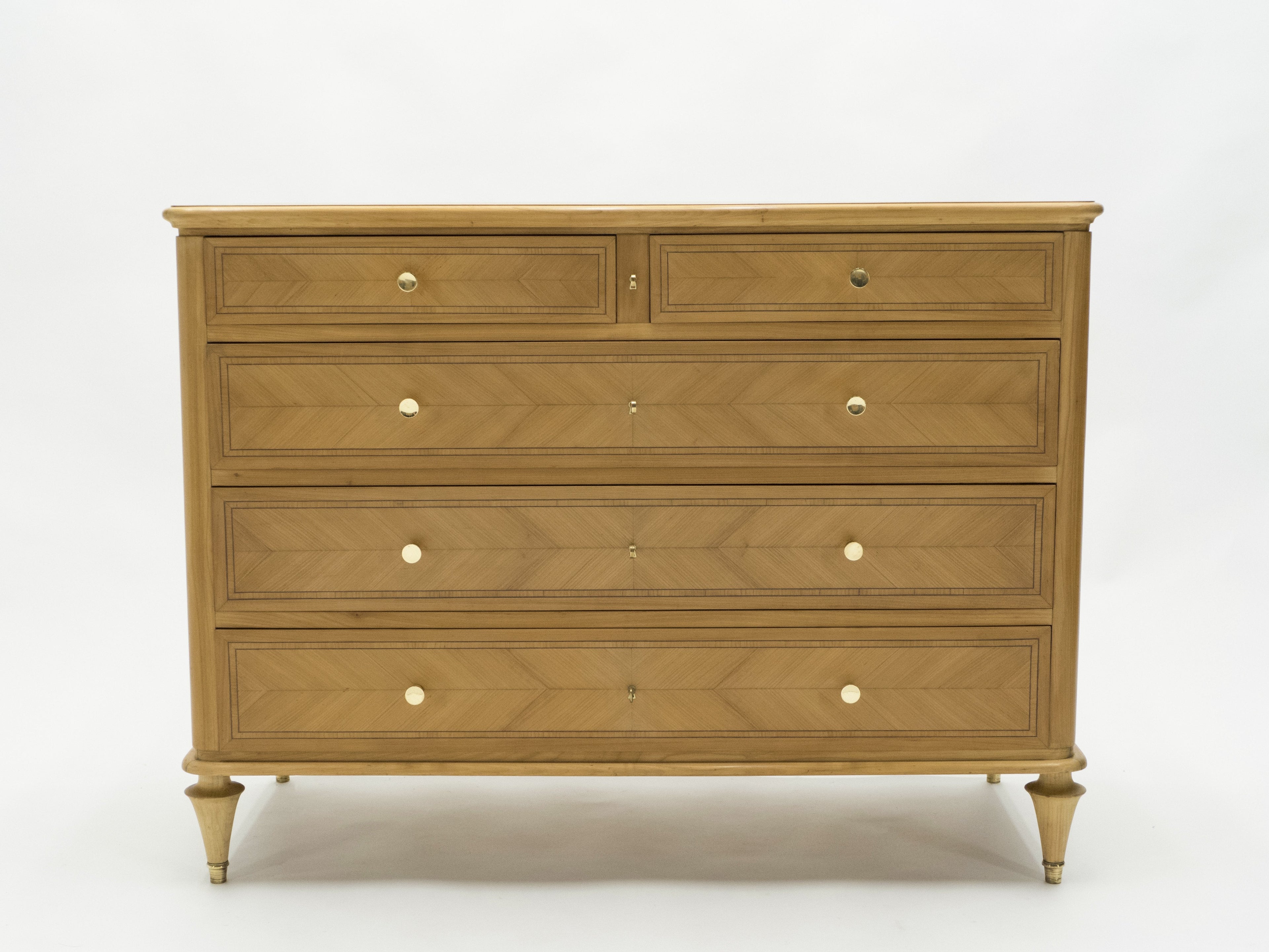 French Mid-century birch cherry wood and brass commode 1960s