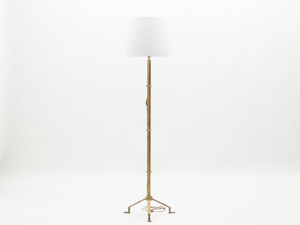 Mid-century Roger Thibier gilt wrought iron gold leaf floor lamp 1960s