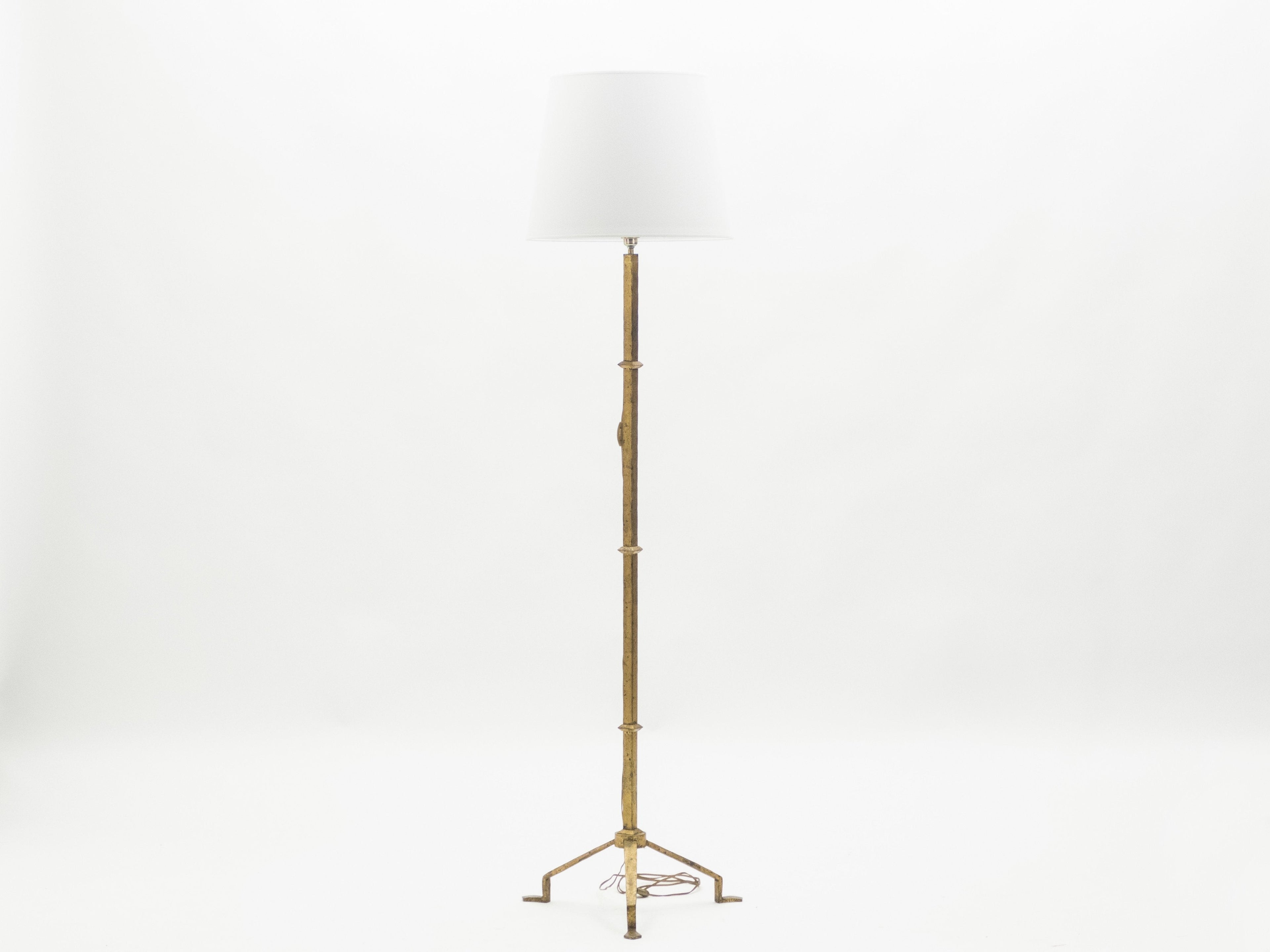 Mid-century Roger Thibier gilt wrought iron gold leaf floor lamp 1960s