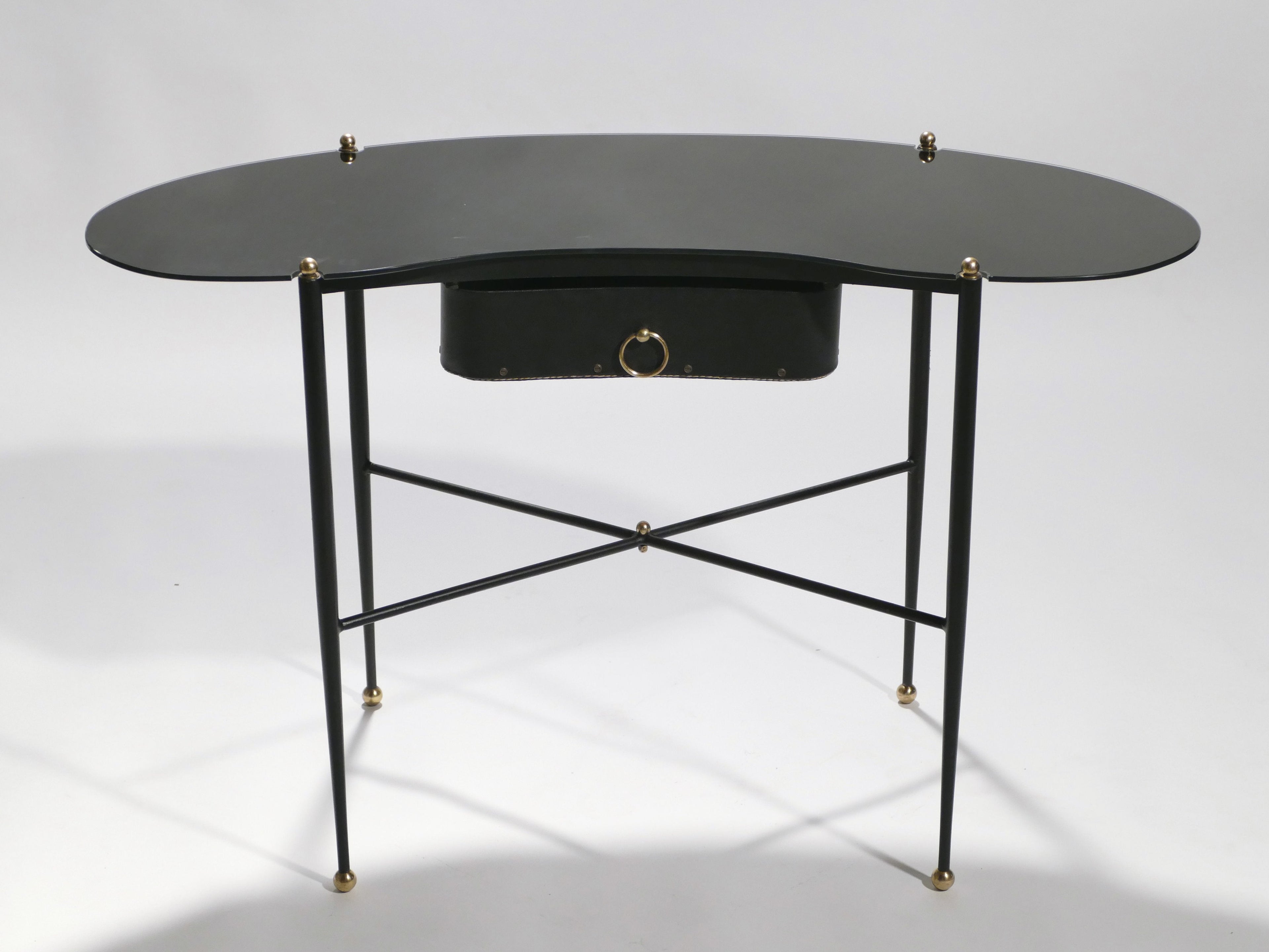 French Jacques Adnet leather desk vanity with stool 1940s