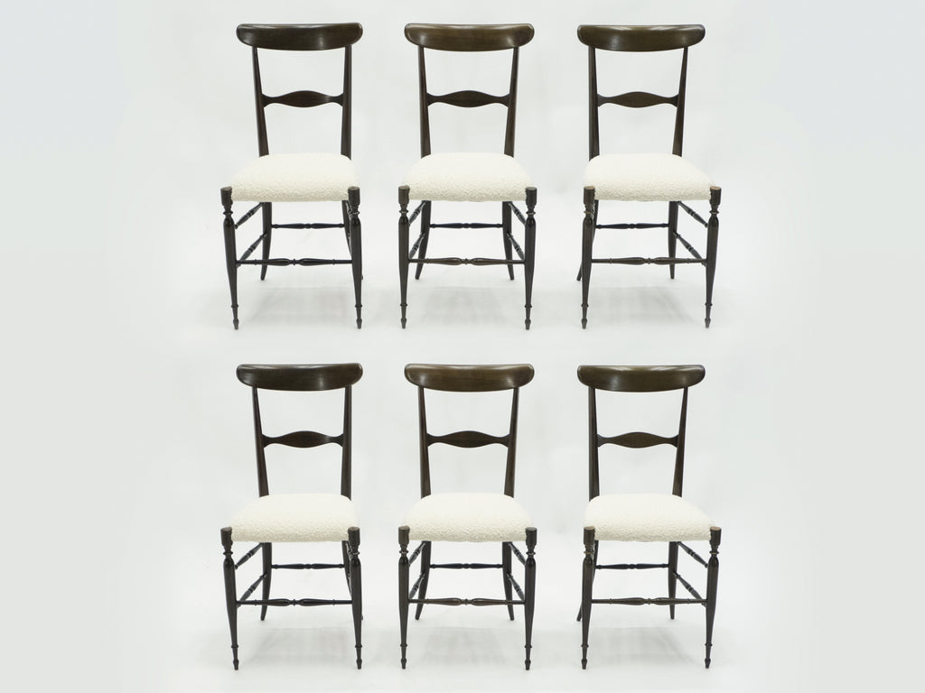 Rare set of six Campanino Chiavari walnut chairs by Fratelli Levaggi 1950