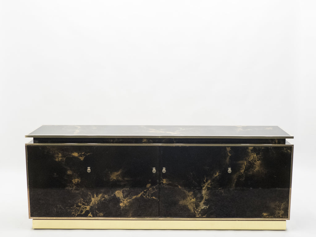 Rare golden lacquer and brass Maison Jansen sideboard 1970s