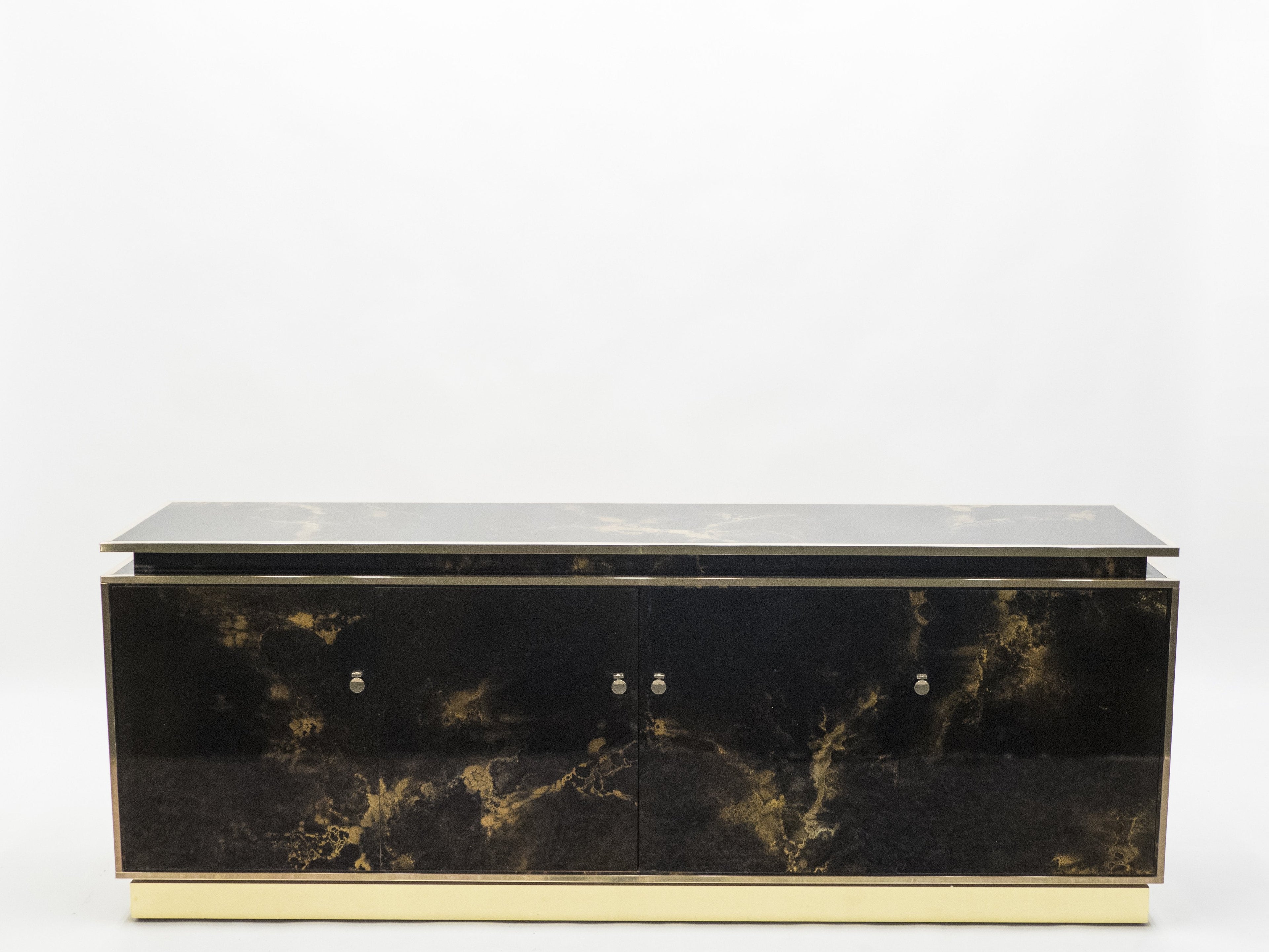 Rare golden lacquer and brass Maison Jansen sideboard 1970s