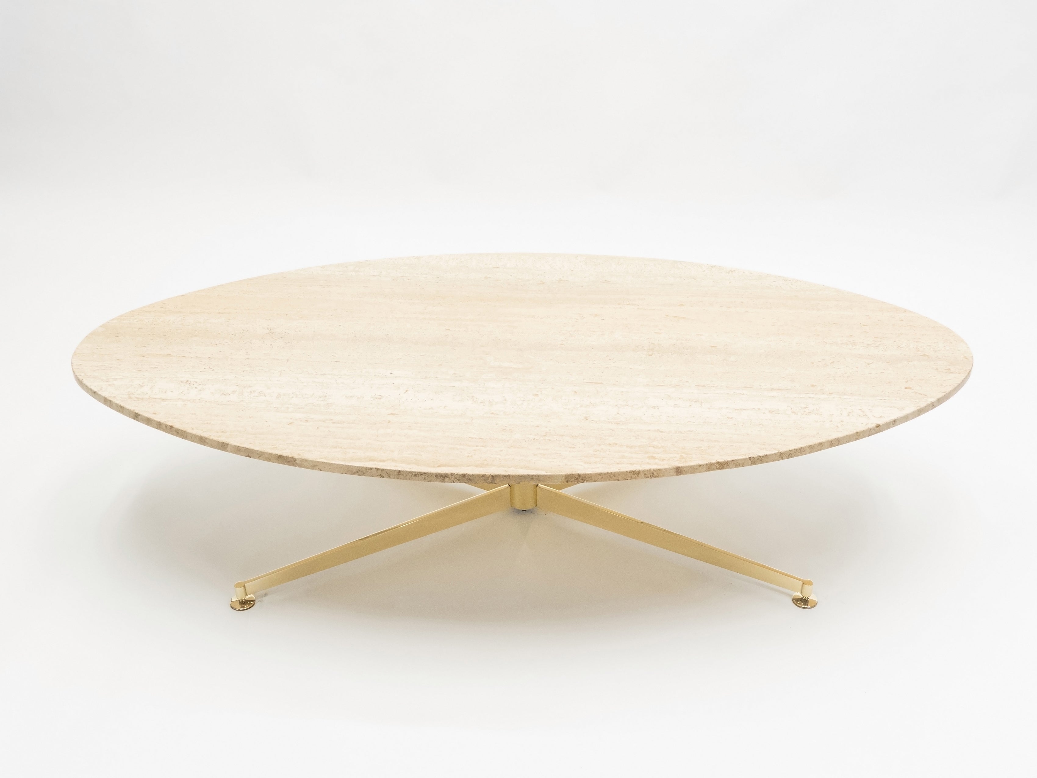 First Arflex Edition by Michel Kin Elliptical travertine brass Coffee Table 1960
