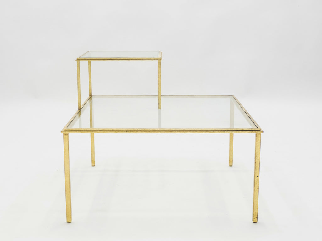 Roger Thibier gilt wrought iron glass coffee end table 1960s
